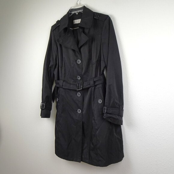 Braetan Trench Coat Jacket Women's Size L Black Belted Lined READ MEASUREMENTS - Picture 3 of 12